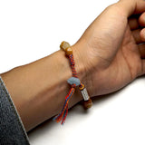 Tibetan OM Charm Red Weave Braided Bracelet Yellow Jade Quartz Beads Meditation