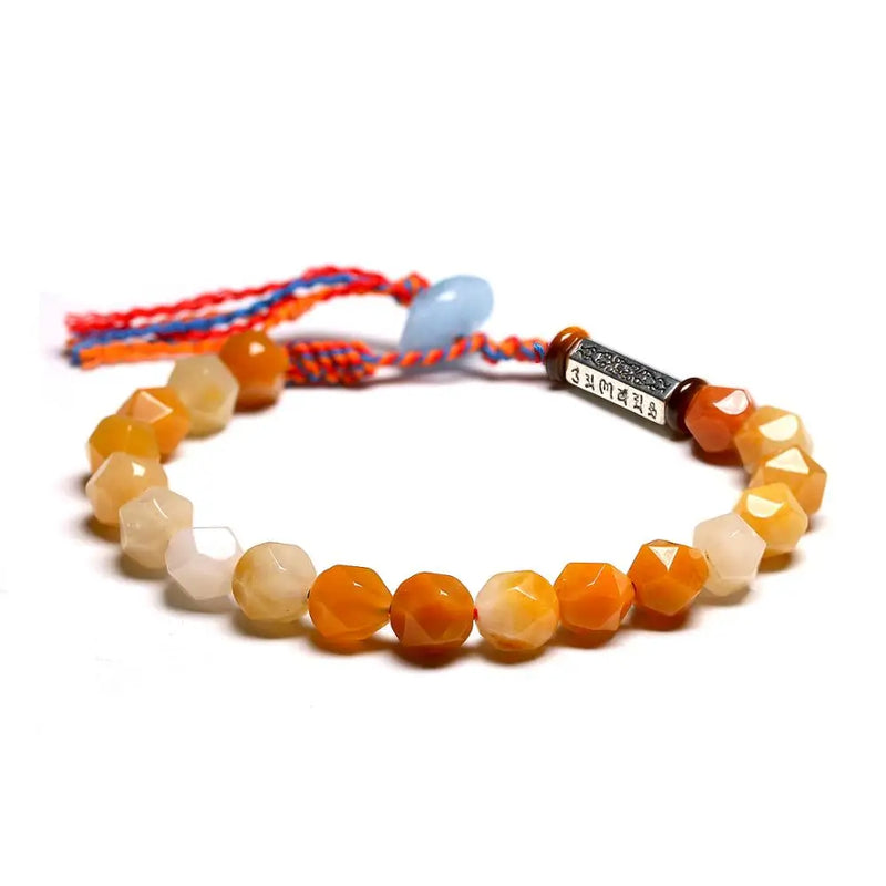 Tibetan OM Charm Red Weave Braided Bracelet Yellow Jade Quartz Beads Meditation