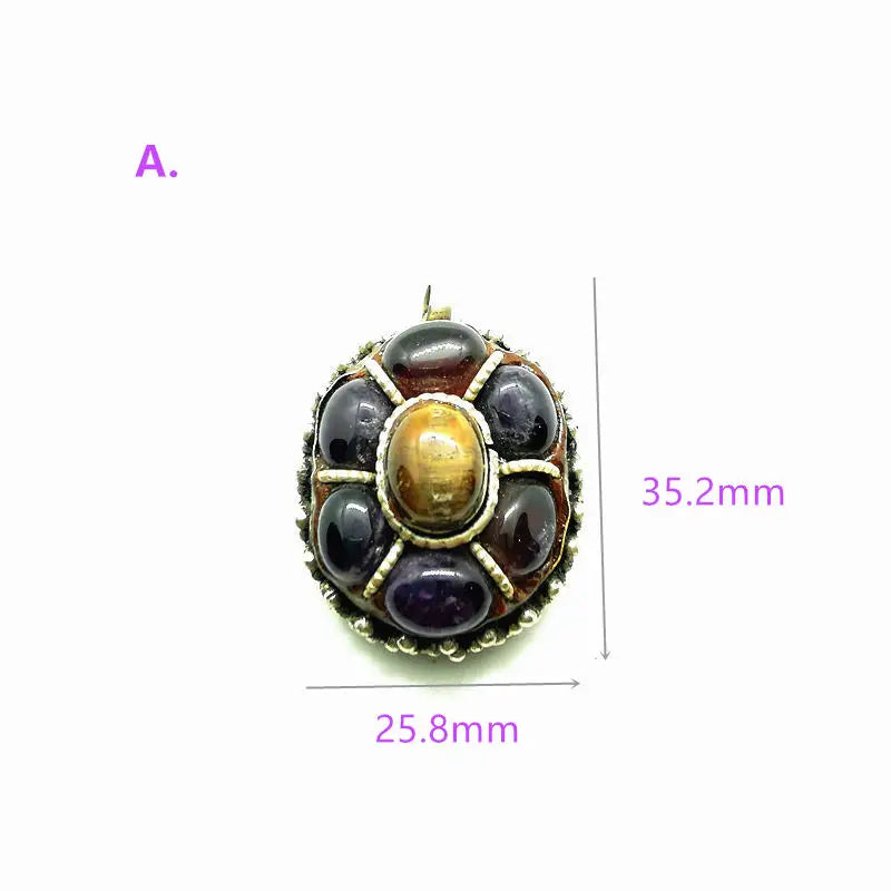 Tibetan Natural Amethyst Crystal Egg Flower Pendant