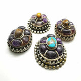 Tibetan Natural Amethyst Crystal Egg Flower Pendant
