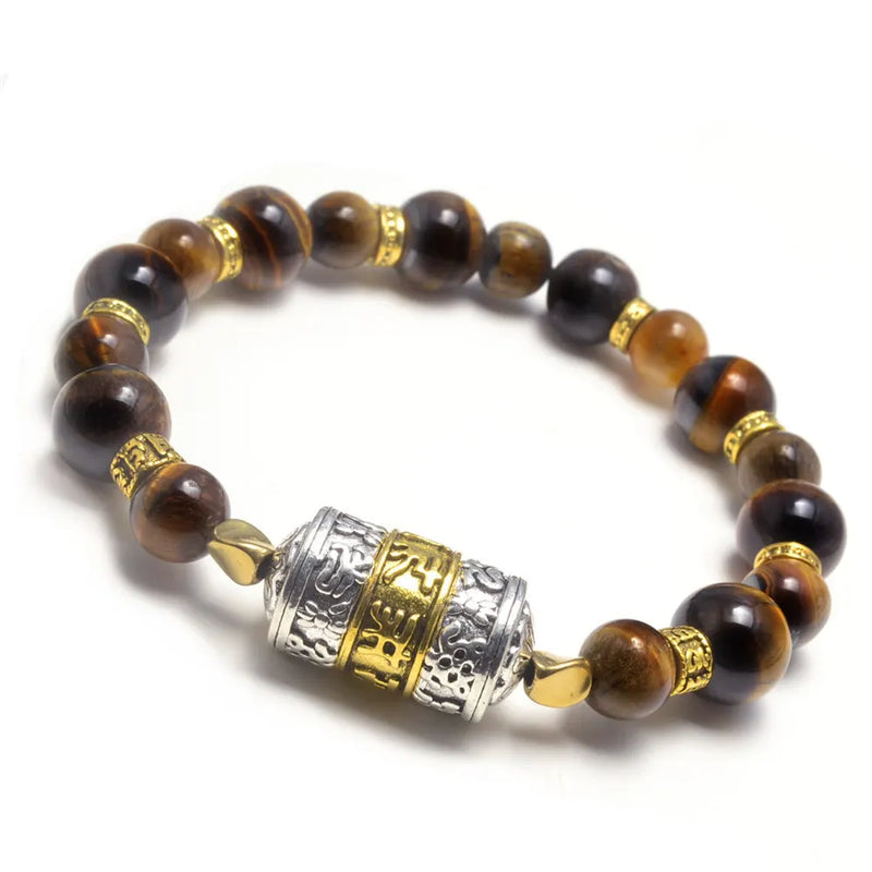 Tiger Eye Tibetan Prayer Wheel Bracelet for Good Luck