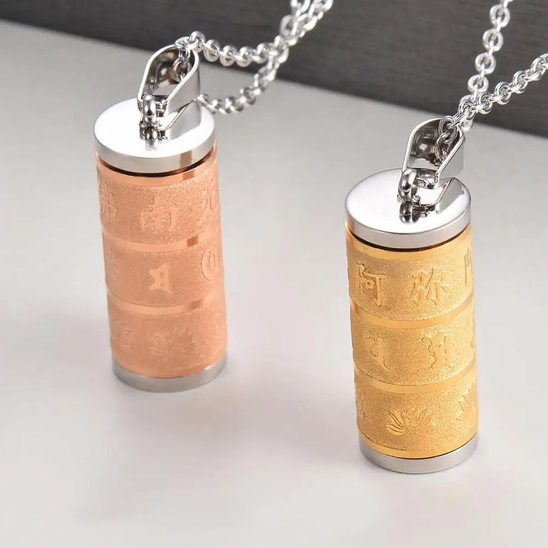Tibetan Prayer Wheel Turner Cremation Ashes Urn Necklace for Men