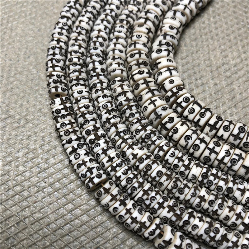 Tibetan Ox Bone Carving Cross 108 Spacer Beads Necklace Bracelet DIY