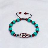 Tibetan Red/White 21 Eyes Totem Chalcedony Agate Dzi Beads Bracelet