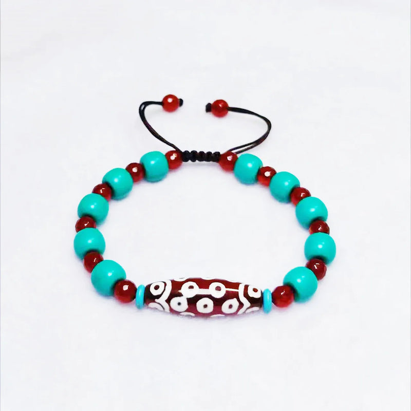 Tibetan Red/White 21 Eyes Totem Chalcedony Agate Dzi Beads Bracelet