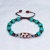Tibetan Red/White 21 Eyes Totem Chalcedony Agate Dzi Beads Bracelet