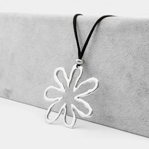 Hollow Flowers Pendant Necklace with Faux Suede Cord