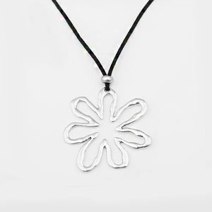 Hollow Flowers Pendant Necklace with Faux Suede Cord