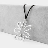 Hollow Flowers Pendant Necklace with Faux Suede Cord