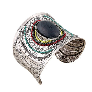 Tibetan Silver Bohemian Big Bangles Oval Cuff Bracelet