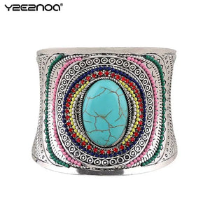 Tibetan Silver Bohemian Big Bangles Oval Cuff Bracelet