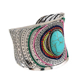Tibetan Silver Bohemian Big Bangles Oval Cuff Bracelet