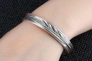Tibetan Silver Feather Enamel Love Bangle Bracelet Vintage Adjustable Cuff