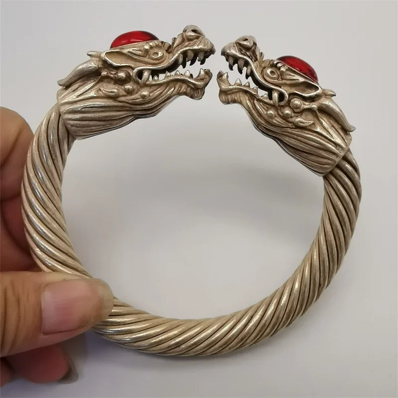 Tibetan Silver Dragon Bracelet Rotating Bangles