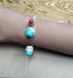 Vintage Tibetan Silver Inlaid Jadeite Open Necklace Bracelet