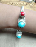 Vintage Tibetan Silver Inlaid Jadeite Open Necklace Bracelet