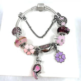 Pink Flower Charm Bracelet DIY Petal Glass Beads Ladies Bracelet