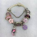 Pink Flower Charm Bracelet DIY Petal Glass Beads Ladies Bracelet