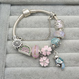 Pink Flower Charm Bracelet DIY Petal Glass Beads Ladies Bracelet