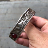 Tibetan Silver Double Dragon Gemstone Bracelet Ethnic Jewelry