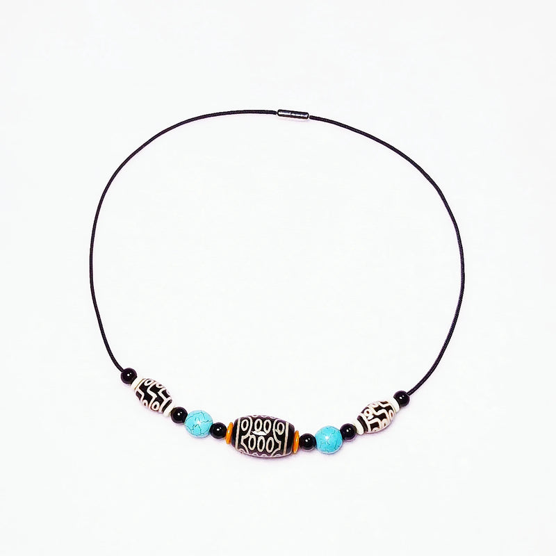 Tibetan Style Eye Totem Agate Dzi Beads Short Necklace