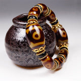 Tibetan 3-9 Eyes Dzi Beads Agate Chalcedony Bracelet