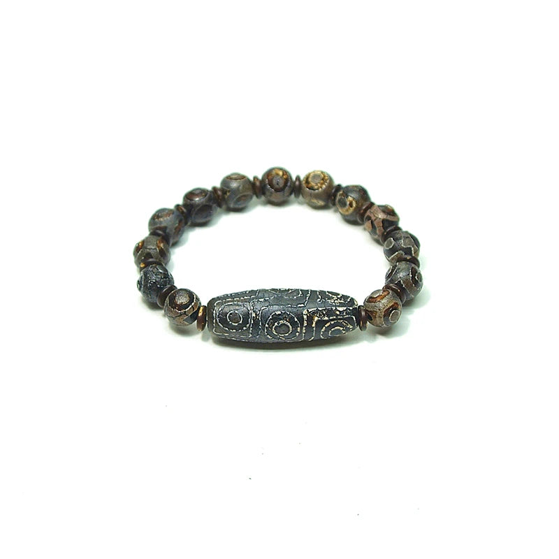 Tibetan Weathered Agate Dzi Beads Bracelet Ethnic Style Natural Stone Materials