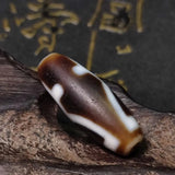 Tibetan White/Brown God of Wealth Totem Ancient Weathered Agate DZI Beads