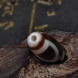 Tibetan White/Brown God of Wealth Totem Ancient Weathered Agate DZI Beads