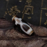 Tibetan White/Brown God of Wealth Totem Ancient Weathered Agate DZI Beads