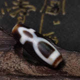 Tibetan White/Brown God of Wealth Totem Ancient Weathered Agate DZI Beads