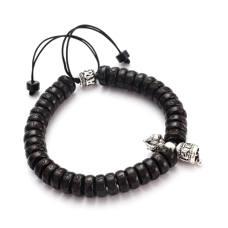 Tibetan Vajra Bell Charm Bracelet Natural Coconut Beads OM Mani Padme Hum