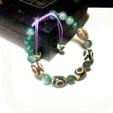 Tibetan Agate DZI 3 Eyes Bracelet, Green Khaki Lucky Rope Bracelet