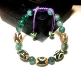 Tibetan Agate DZI 3 Eyes Bracelet, Green Khaki Lucky Rope Bracelet