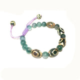 Tibetan Agate DZI 3 Eyes Bracelet, Green Khaki Lucky Rope Bracelet