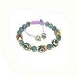 Tibetan Agate DZI 3 Eyes Bracelet, Green Khaki Lucky Rope Bracelet