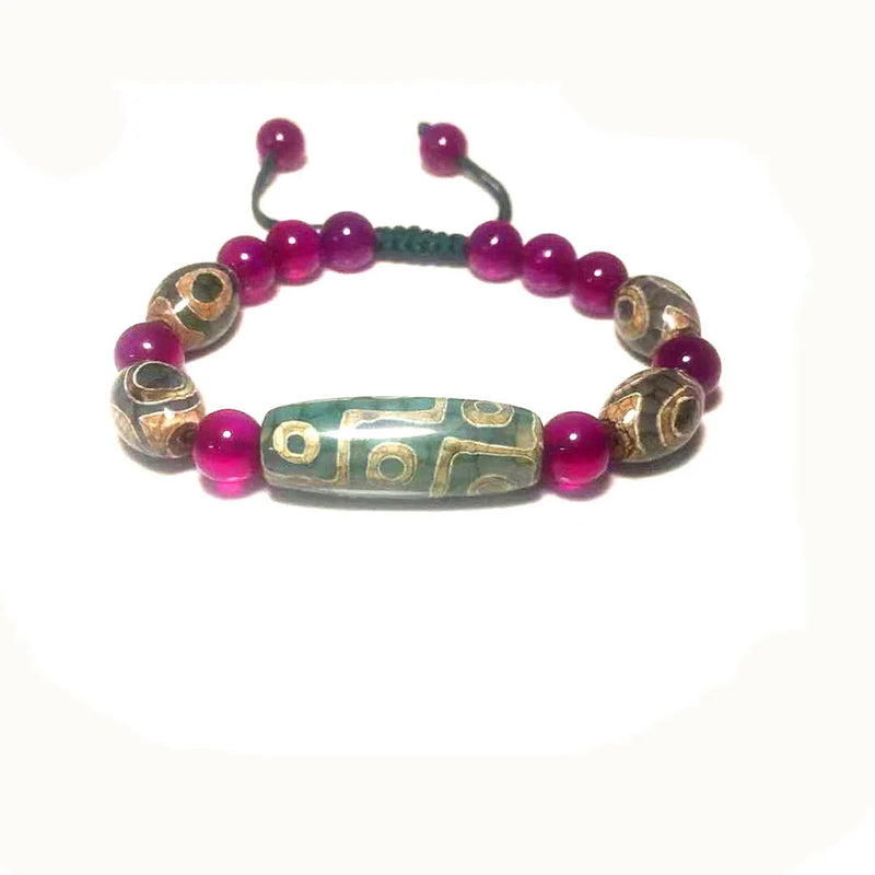 Tibetan Agate DZI Green Khaki 9 Eyes Lucky Bracelet