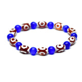 Tibetan 8*12mm Agate DZI Beads 3 Eyes Red/White Cat's Eye Bracelet