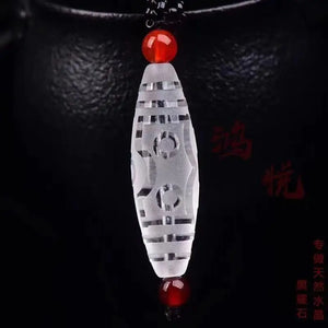Tibetan-style Dzi Beads Necklace Crystal Carved Pendant Lady Amulet Jewelry