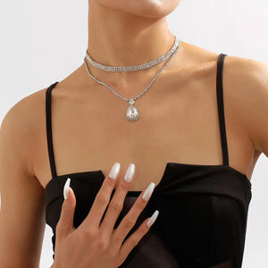 Tidal Current Droplet Pendant Chain Rhinestone Necklace