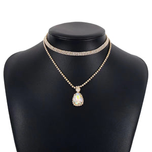 Tidal Current Droplet Pendant Chain Rhinestone Necklace