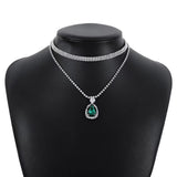 Tidal Current Droplet Pendant Chain Rhinestone Necklace