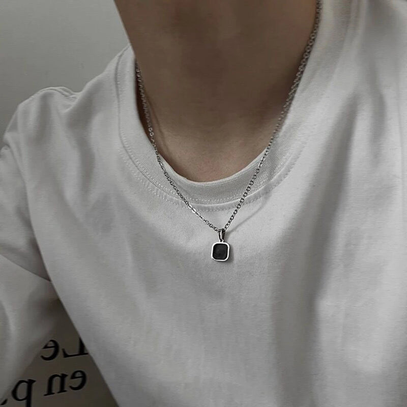 Hip-hop Square Pendant Necklace Stainless Steel Accessories