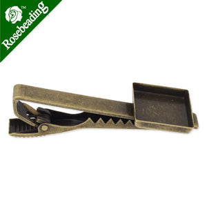 Square Bezel Tie Clip Bar, Antique Bronze, 51mm, 20pcs/lot
