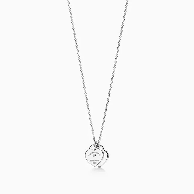 Tifine 925 Sterling Silver Double Heart Pendant Necklace, Holiday Gift