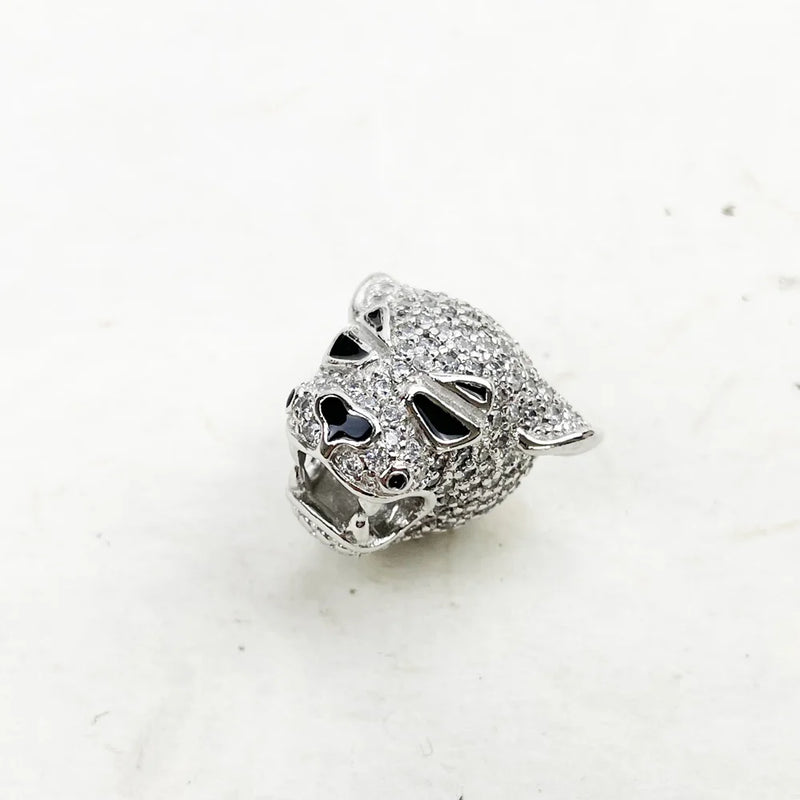 925 Silver Tiger Beads Golden With Zircon Stones for Bracelets