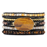 Tiger Eye 5 Strands Wrap Bracelets Bohemian Vintage Leather Bracelet Men