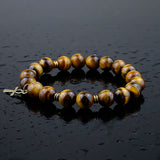 Tiger Eye Beads Bracelets 10mm Beaded Rope Chain Natural Stone Cross Men Jewelry