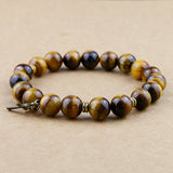 Tiger Eye Beads Bracelets 10mm Beaded Rope Chain Natural Stone Cross Men Jewelry
