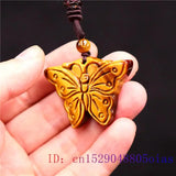Tiger Eye Butterfly Pendant Jade Necklace Gemstone Amulet Charm